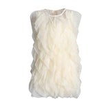 Temperament Thin Dress Women's Dress 2025 Spring New Sleeveless Wood Ear Folding Mesh Cake Skirt