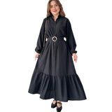 2025 New Solid Color POLO Collar Long Sleeve Multi-Button Belt Dress