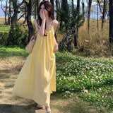Style Yellow Sling Dress Women's Summer Seaside Wearing Skirt Loose Age Reduction A Skirt