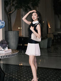 New Blue And White Collar Collar Fake Two Sleeveless Dress Temperament Famous Wind Thin Short Dress 2025 Summer