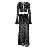 Lace Perspective Two Sets Of Female Hottie Fashion Straps High-Waisted Long Skirt Set HZ0628