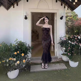 Style Lace Tied Fishtail Dress Summer Temperament Fashion Style Art Style Slinging Dress JY23745 DJPT