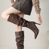 Pointed Folded High-Heeled Boots Women Autumn And Winter Fine And High Heap Boots Long Boots Women's Boots High Quality Shoes