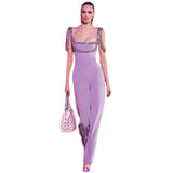 Sleeveless High-Waisted Jumpsuit Fashion Nail Drill Tight Elastic Broad Leg Pants Jumpsuit Woman