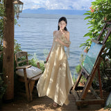 New Sling V-Neck Dress Women's Waist Thin Design Long Dress