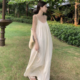 Resort Beach Dress Girl Loose Niche Design Feeling Big Back Dress Xishuangbanna Sling Dress Long Dress Summer