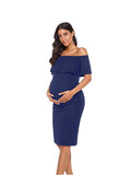 Women's Sleeveless Leaves Side Shoulder-To-Shoulder Skirts Knee-Jerk Trims Pregnant Women's Dress Maternity