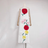 Large Flower Three-Dimensional Decoration Splicing 2025 New Solid Color Sling Skirt Loose Dress