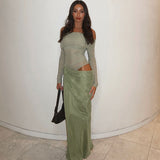 Summer 2025 New Long Dress Temperament Sexy Shoulder Mesh Yarn Hollow Dress Woman DJPT