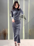 Golden Velvet Body Sexy Waist Thin Irregular Dress Dress Dress Dress Woman