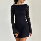 Autumn 2025 New Fashion Temperament Sexy Knitted Lace Short Dress Woman DJPT
