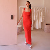 2025 New Solid Color Sleeveless Side-Collared Backpack Sling Dress