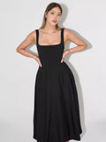Summer New Simple Sexy Solid Color Shoulder Strap Repair Medium Long Dress