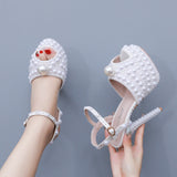 Cm High-Heeled Sandals Rice Pearl Fish Mouth High Heel Sandals Fine Heel Waterproof Table Bridal Wedding Dress Sandals High Quality Shoes