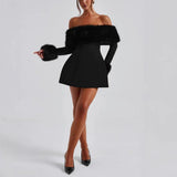 Women's New Plush Shoulder Noble Dress HZ0628