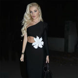 New Single-Sleeved Tender Dress Sexy Fashion Flower Nail Medium Long Dress