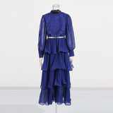 Lotus Leaf-Side Dress Spring 2025 New Temperament Elegant Embroidered Design Belt Long-Sleeved Dress