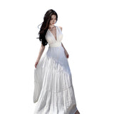 Dress 2024 New Sanya Hanging Neck Dress Sexy Bare Back White Sling Dress Holiday Dress