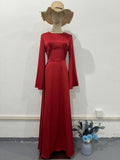 2024 New Waist-Skinny Strap Solid Long-Sleeved Long-Sleeved Dress Dress Dress Woman
