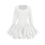 Fairy Dress 2025 New Square Collar Single Buckle Lotus Side Horn Sleeve Short Dress