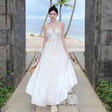 Travel Photography Dress Seaside Holiday White Dress Women 2024 Summer Dress Design Clending Waist Sling Skirt