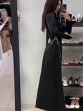 2025 Autumn New Horn Sleeve Strap Design Long Sleeves To Close The Waist Collar Dress Woman