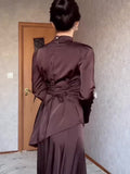 Spring Solid Color To Collect Thin Waist Thin Exotic Style Long Sleeve Long Strapped Dress Woman