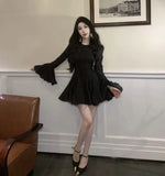 2025 Long-Sleeved Dating Dress Lotus Edge Cut Dress White Short Dress