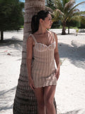 2025 Women's New Fashion Temperament Suspension Beach Pearl Short Dress Knitted Dress HZ0628