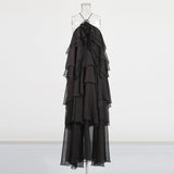 Holiday Wind Beach Beach Sling Skirt 2025 Summer New Hanging Neck Sleeveless Leaves Side Solid Dress