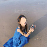 Super Fairy Blue Sling Skirt Seaside Holiday Dress Summer Small Long Dress Tourist Beach Skirt