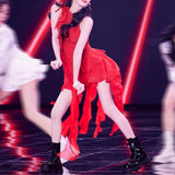 New Sexy Lotus Side Flowers Hanging Neck Skirt Atmosphere Feel Flowing Sleeveless Short Dress