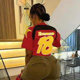 Summer 2025 New T-Shirt Casual Match Color Short-Sleeved Splicing Print Top Woman DJPT