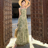 A Sense Of Seaside Vacation Wearing A Picture Of Bohemian Print Chiffon Sling Dress With A Thin Dress