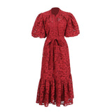 Vintage Elegant Dress 2025 Summer New Single-Rebutted Embroidered Printed Dress With Short Sleeve Dress Woman