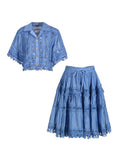 Romantic Style 2025 Summer New Collar Embroidered Lace Shirt With Elegant Half-Skirt Set