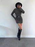 Fashion High-Collar Knitted Short-Form Hip Dress In Autumn 2024
