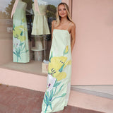 2025 New Solid Color Slingless Sleeveless Square Collar Open-Back Fork Dress