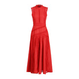 Temperament Lady Style Dress 2025 New Sleeveless Collar Lace Hollow Waist Lotus Leaf Side Gentle Dress Girl