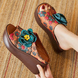 Of The Pig Skin National Wind Flower Print Big Flower Summer Retro Hollow Fish Mouth National Wind Drag High Quality Shoes