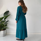 2025 New Solid Color POLO Collar Long Sleeve Multi-Button Belt Dress