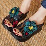 Of The Pig Skin National Wind Flower Print Big Flower Summer Retro Hollow Fish Mouth National Wind Drag High Quality Shoes