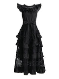 Holiday Style Dress 2025 Spring New Word Shoulder Tie With Thin Embroidery Temperament Fairy Dress