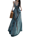 Sexy Sling Dress Women's Summer New Hainan Sanya Bohemia Printed Back Holiday Dress