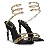 Drill Snake-Shaped Winding Belt Hollow Thin Heel Sandals Women Feel Toe Ring Feet High Heels High Quality Shoes