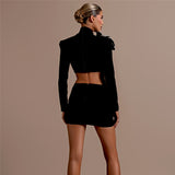 Fashion Nail Drill Bandage Set Half-High Collar Long Sleeve Top Cover Two Sets Of Women's Clothing