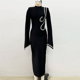 Nail Drill Long Sleeves With Banded Dress Elegant Banquet Dress