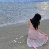 Super Fairy Lotus Side Seaside Holiday Dress Pure Sexy Hanging Back Open Fork Dress Female Dress