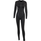 Babes Fashion Sports Leather Woven Strip Split Line Long Sleeve Zipper Tight Hip Jumpsuit DJPT