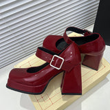 Shoes Spring New Square Head Thick Heel Women's Shoes Light Mouth Clasp Single Shoes Mary Treasure Shoes 40-43 High Quality Shoes